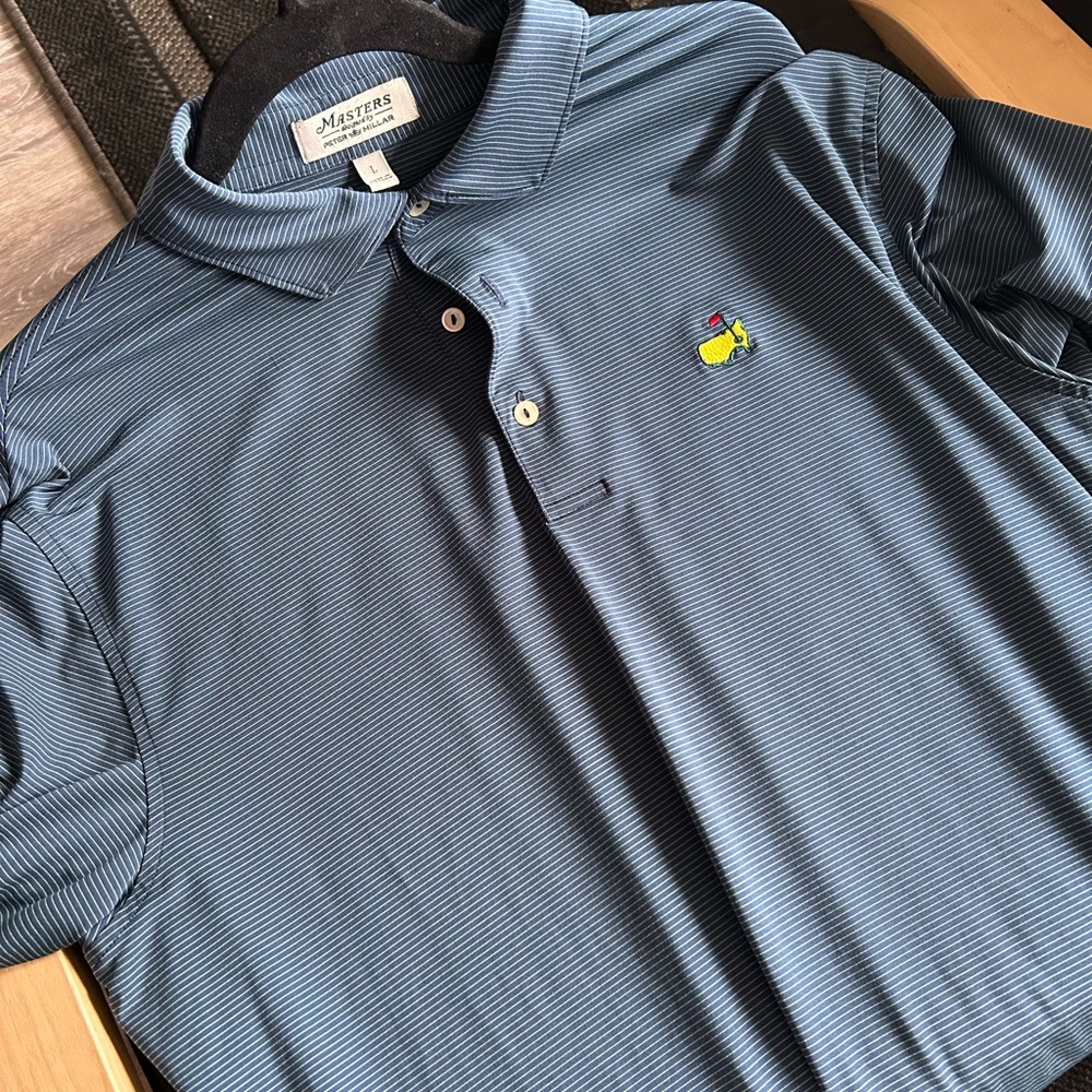 Peter Millar Masters Blue Striped Men's Polo Shirt Large